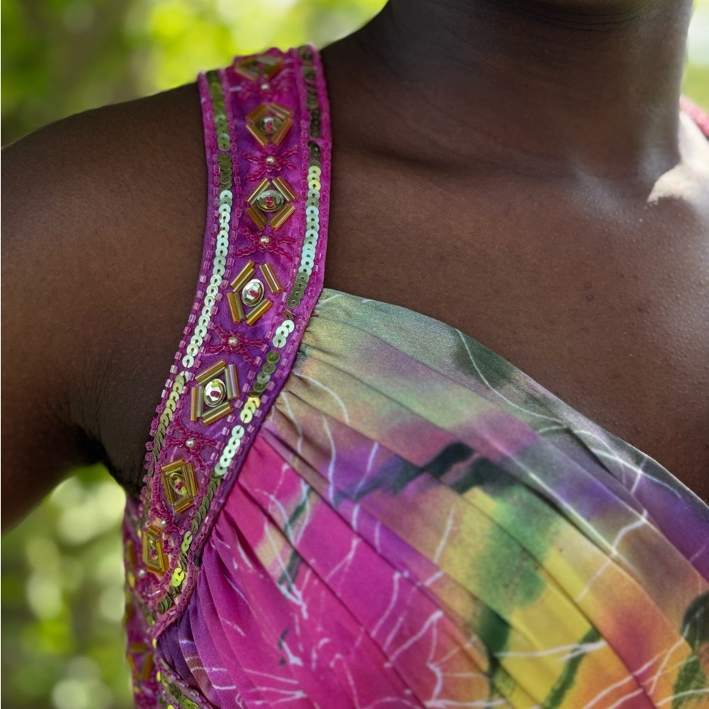 David's Bridal Purple and Pink Sleeveless Sweetheart Gown - Picture 7 of 11